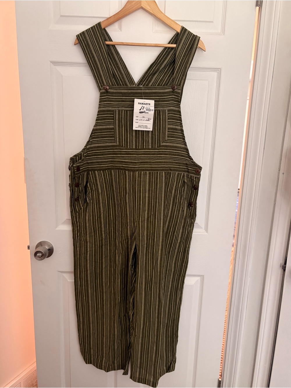 NWT 100% Cotton Green Striped Overalls
